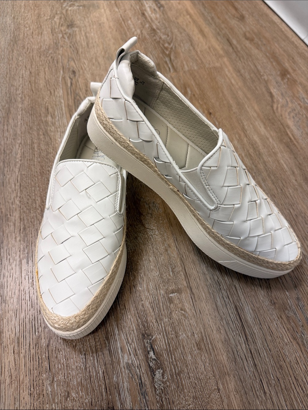 NWOT Franco Sarto White Woven Slip-On Sneakers with Espadrille Trim Size 8.5